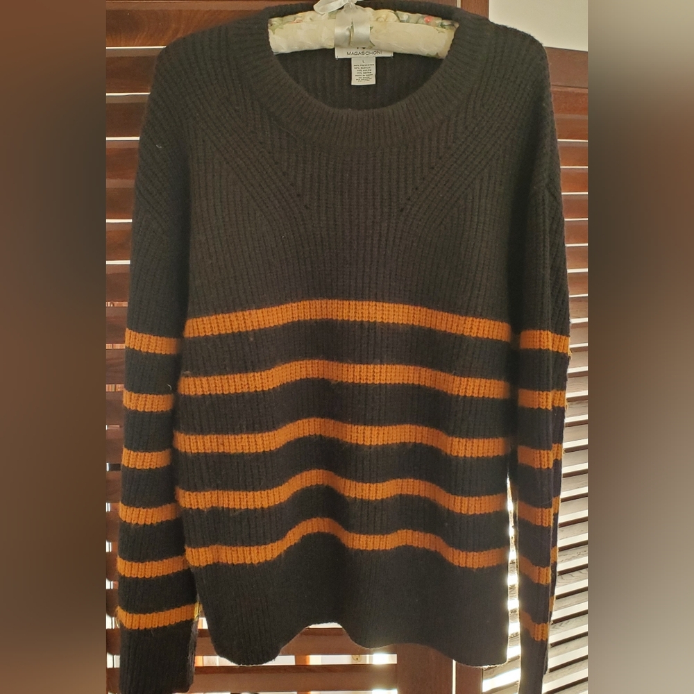 Black and Dark Amber Stripe Sweater by Magascgoni Size Large